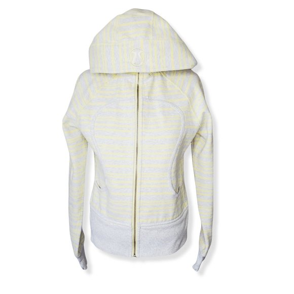 RARE! LULULEMON Striped Yellow Grey Scuba Jacket - Picture 1 of 9
